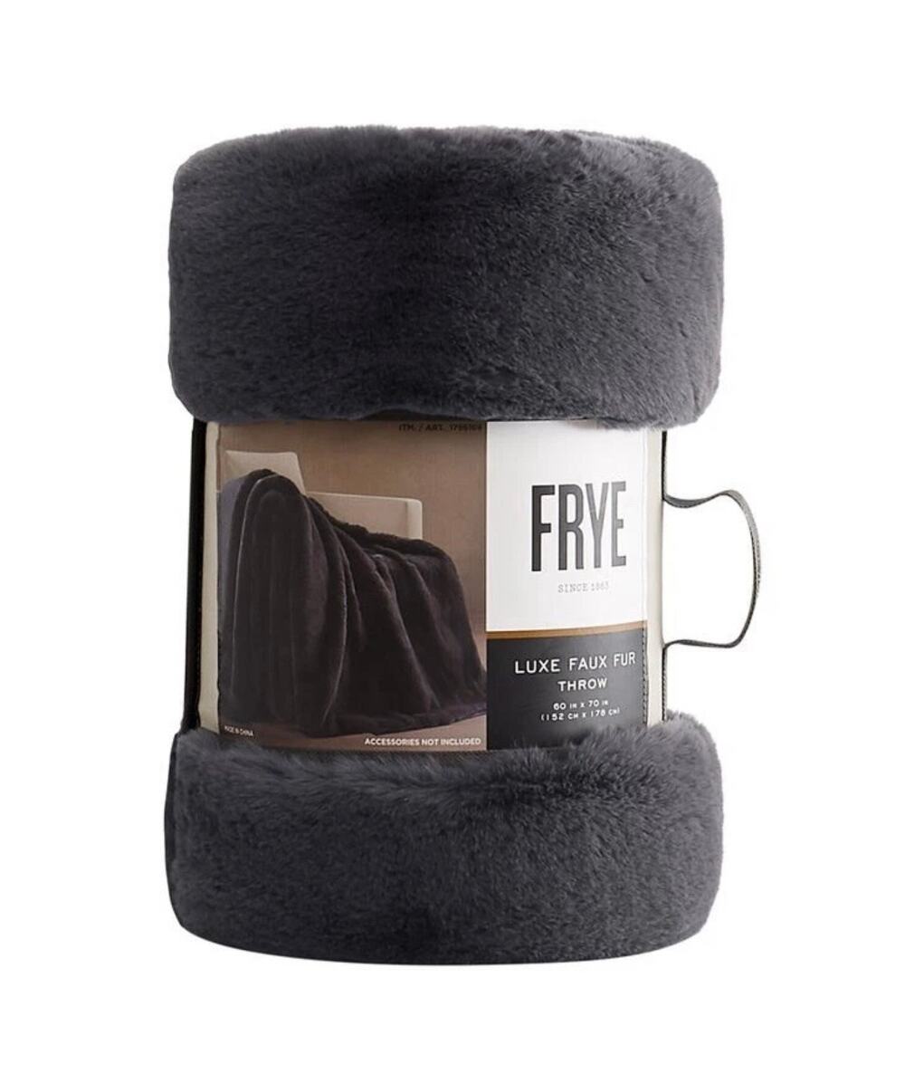 FRYE Luxe Faux Fur Silky Soft Throw Blanket 60 x 70 in Gray NEW